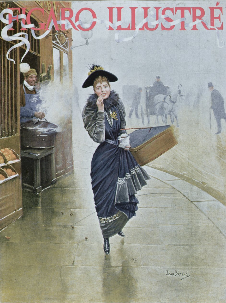若いパリジャンの帽子屋、「フィガロ・イラストラ」の表紙イラスト、1892年2月 作： ジャン・ベロー
