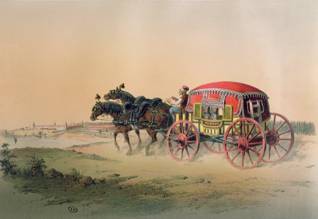 19世紀半ばのボスポラス海峡のほとりにあるトルコの馬車 作： ジャン・ブリンデシ