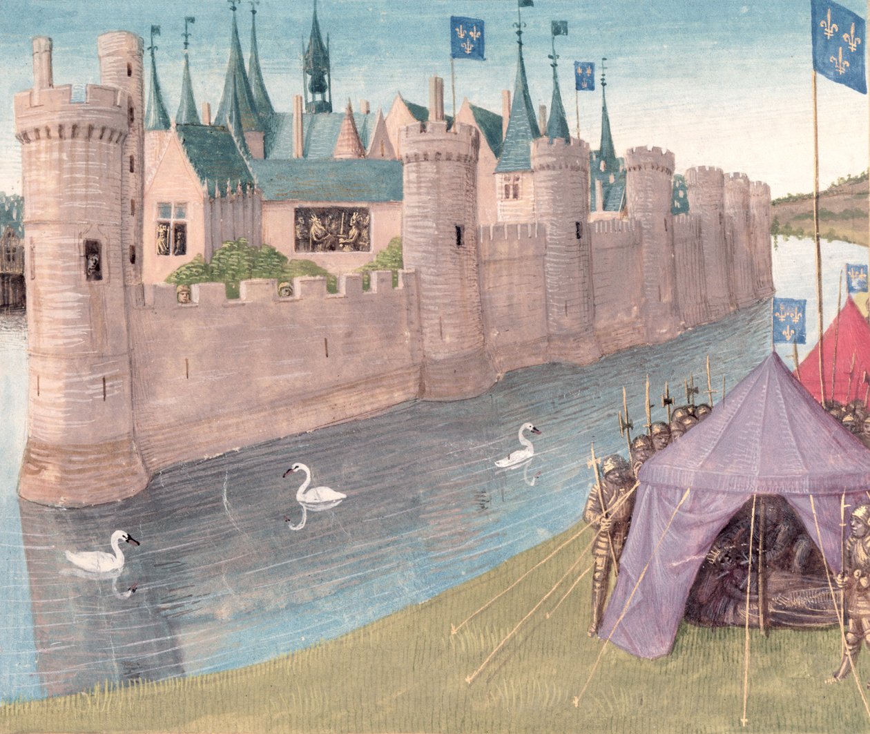Ms Fr 6465 f.25 Clothar I（d.561）の死と彼の王国、Grandes Chroniques de Franceの分割 作： ジャン・フーケ