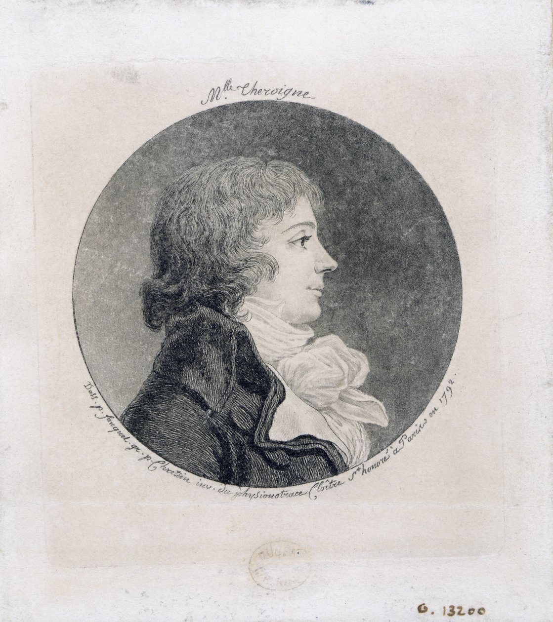 ジル・ルイ・クレティエン（1754-1811）によって彫刻された、「セロワヌ・ド・メリコート」として知られるアン・ジョセフ・トルワーニュ（1762-1817）の肖像 作： ジャン・フーケ