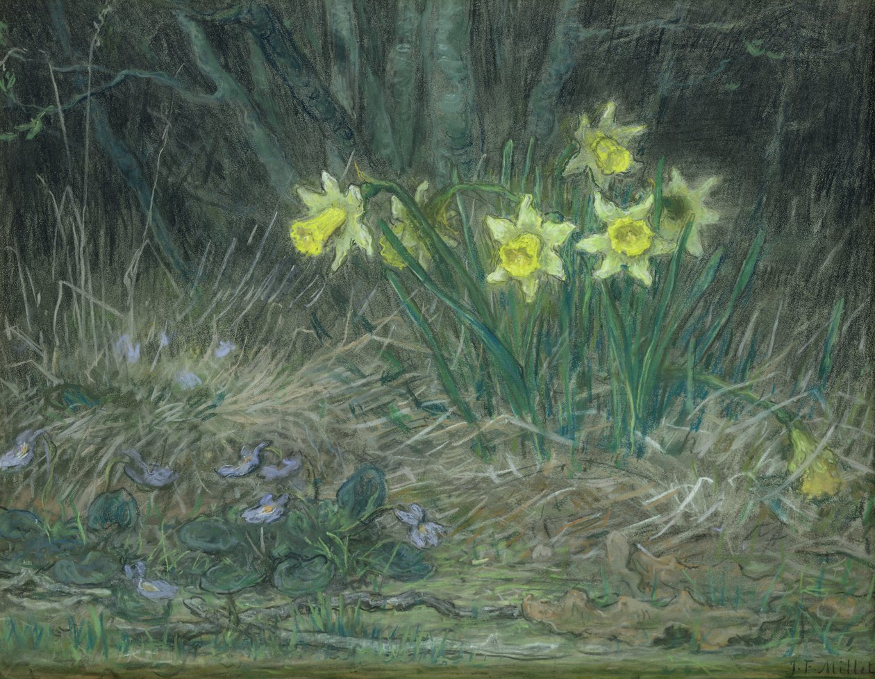 Narcissi and Violets、c.1867（紙にパステル） 作： ジャン・フランソワ・ミレー