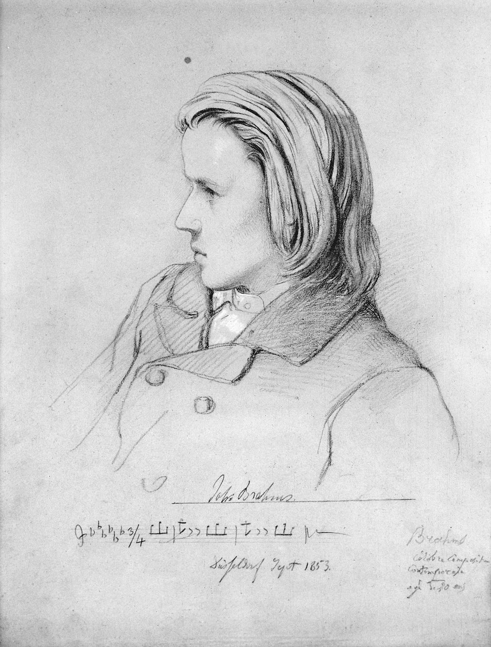 ヨハネスブラームス（1833-97）20歳、1853年 作： ジャン・ジョセフ・ボナベンチャー・ローレンス