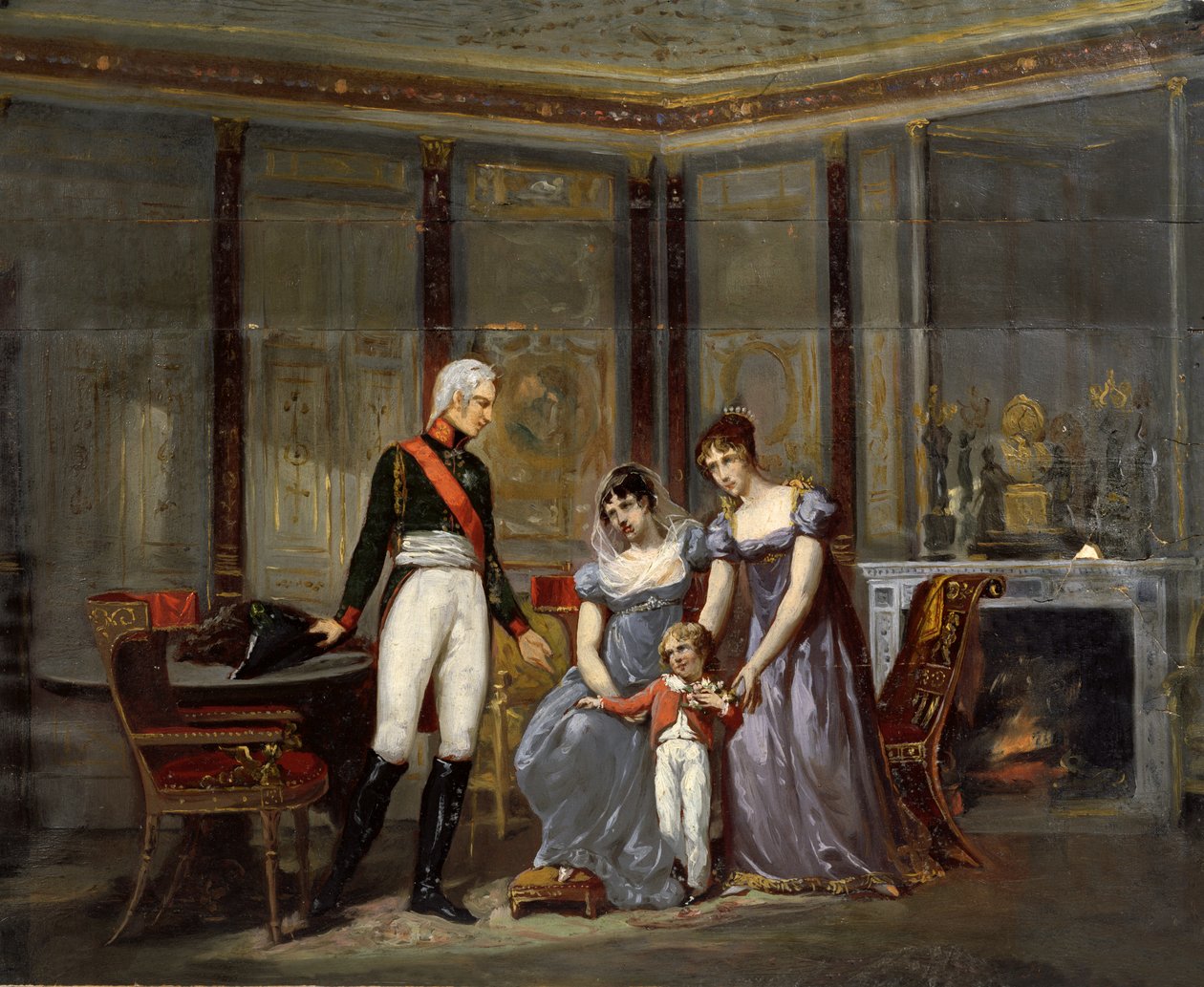 1814年5月にジョルシン皇后が娘のオルテンスと孫のルイ・ナポレオン（将来のナポレオン3世）をマルメゾンで皇帝アレクサンドルに贈呈（42065の準備スケッチ） 作： ジャン・ルイ・ヴィクトル・ビガー・デュ・ヴィノー