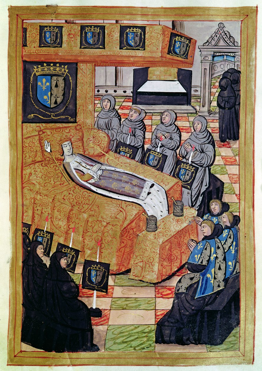 Fol.12rブルターニュのアンの葬式の記録（1477-1514）1515から彼女の死床にいる公爵夫人の女王 作： ジャン・ペレアル
