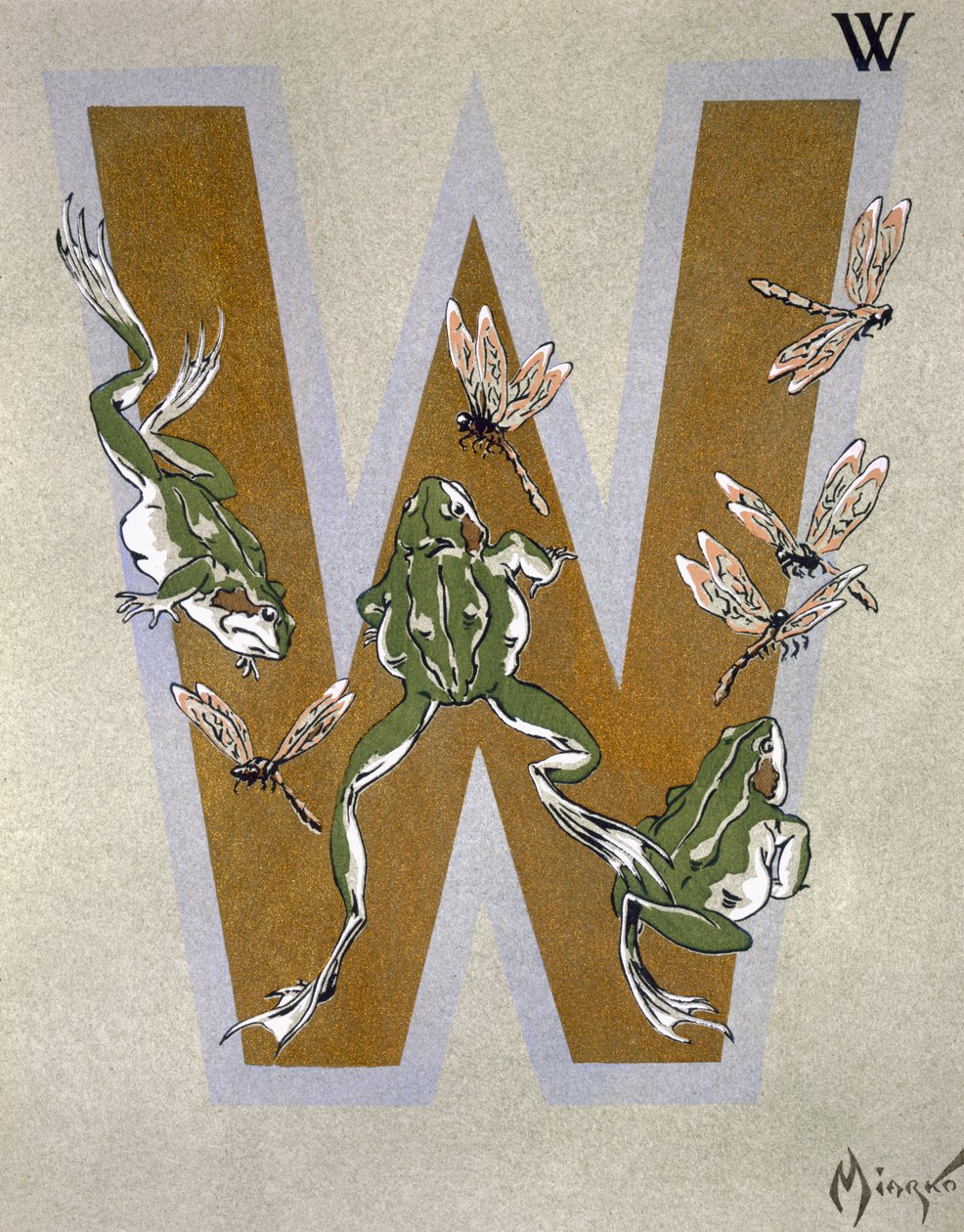 「L&39;Art Croquis d&39;Animaux」からの大文字の「W」、パリ発行、1920年 作： ジャン・ソード