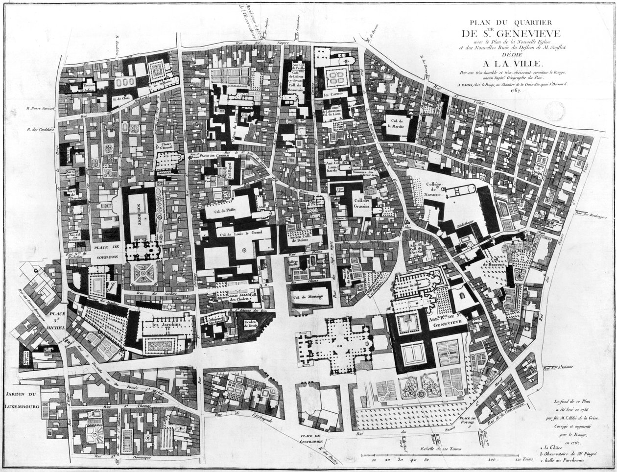 サントジュヌビーブ地区の地図、パリ、1756 作： ジャン・ド・ラ・グリーブ