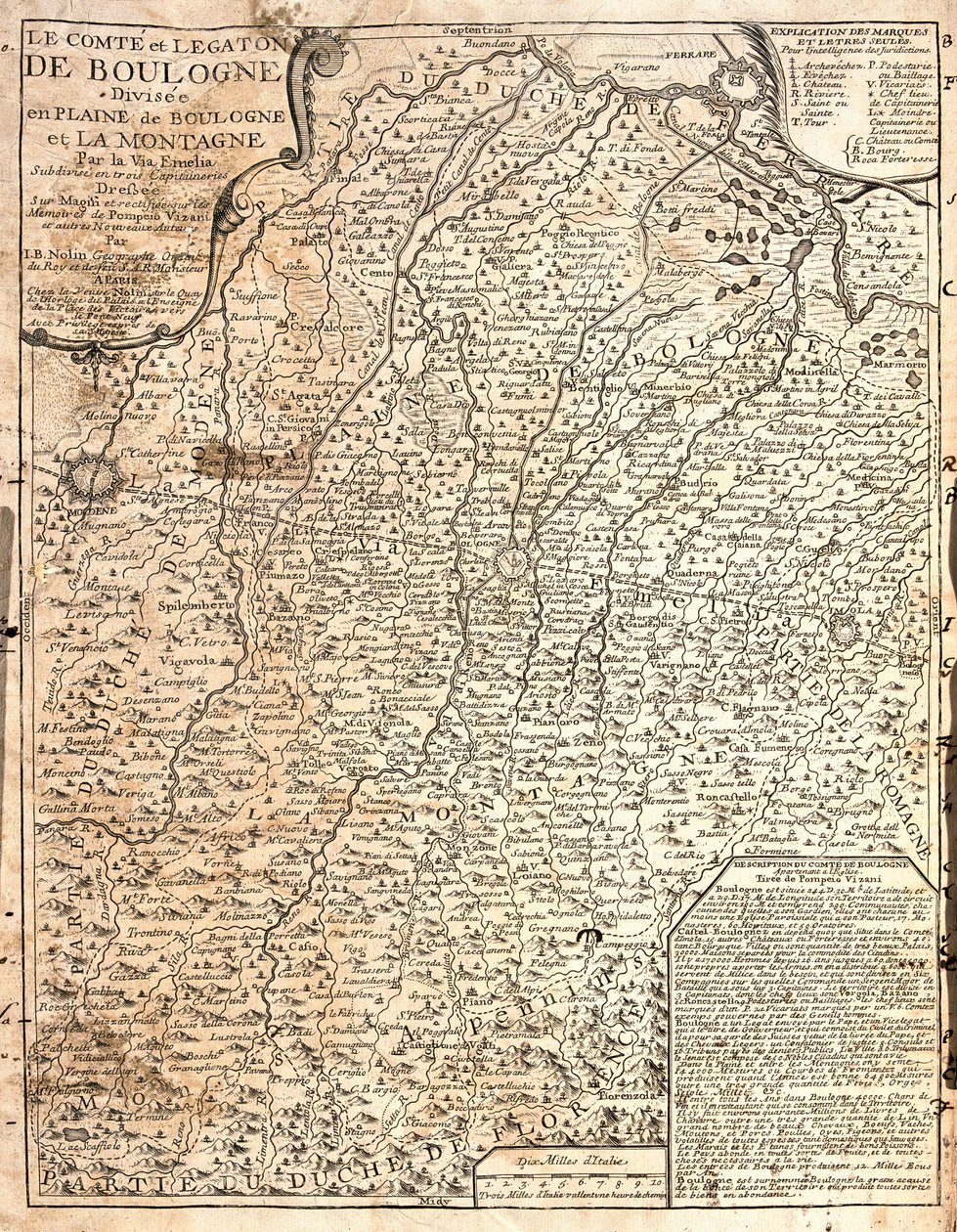 ブーローニュ県（フランス）の地図（エッチング 作： ジャン・バプティスト・ノーリン