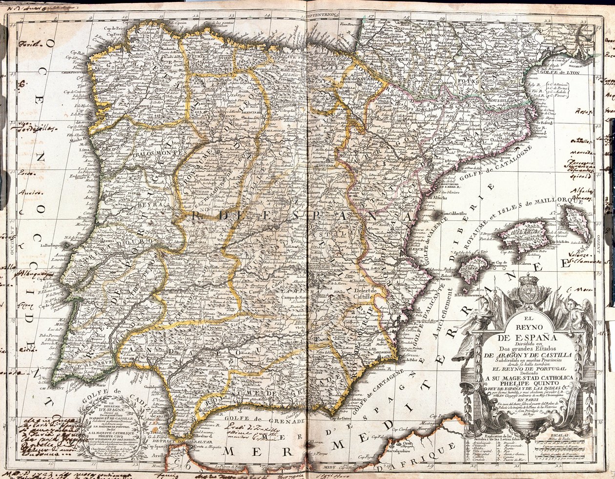 スペイン王国の地図（エングレービング 作： ジャン・バプティスト・ノーリン