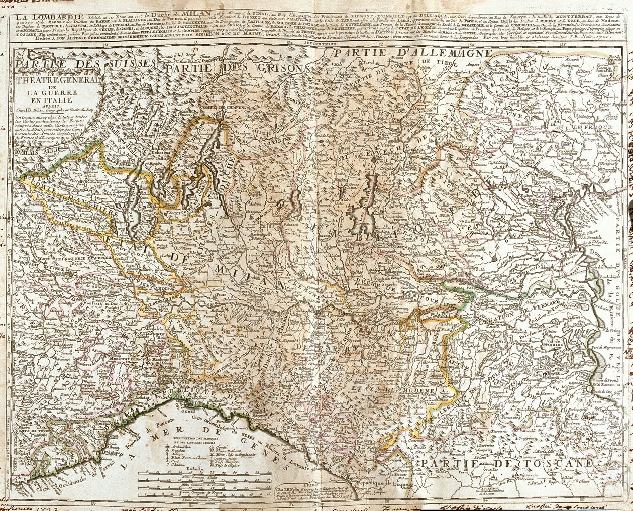 ロンバルディア(イタリア)の地図(エングレービング) 作： ジャン・バプティスト・ノーリン
