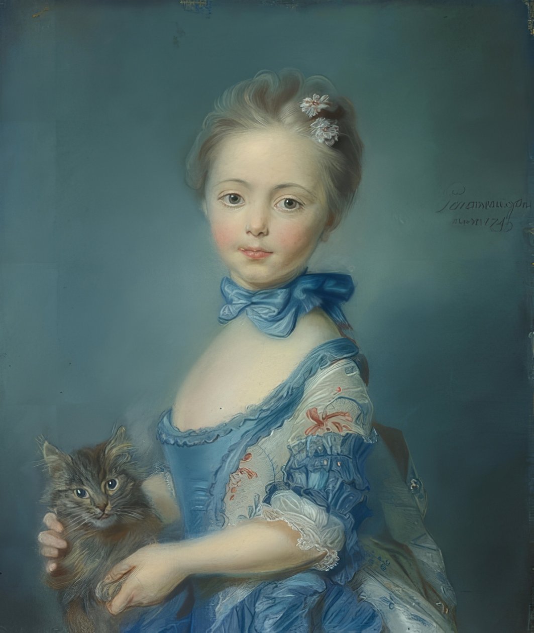 猫を持つ少女。 1743？ 作： ジャン＝バティスト・ペロノー