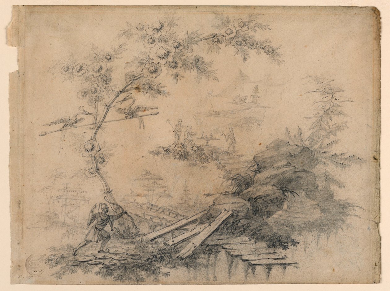 素描、シノワズリ・ファンタジー、1780年頃 作： ジャン・バプティスト・ピレメント