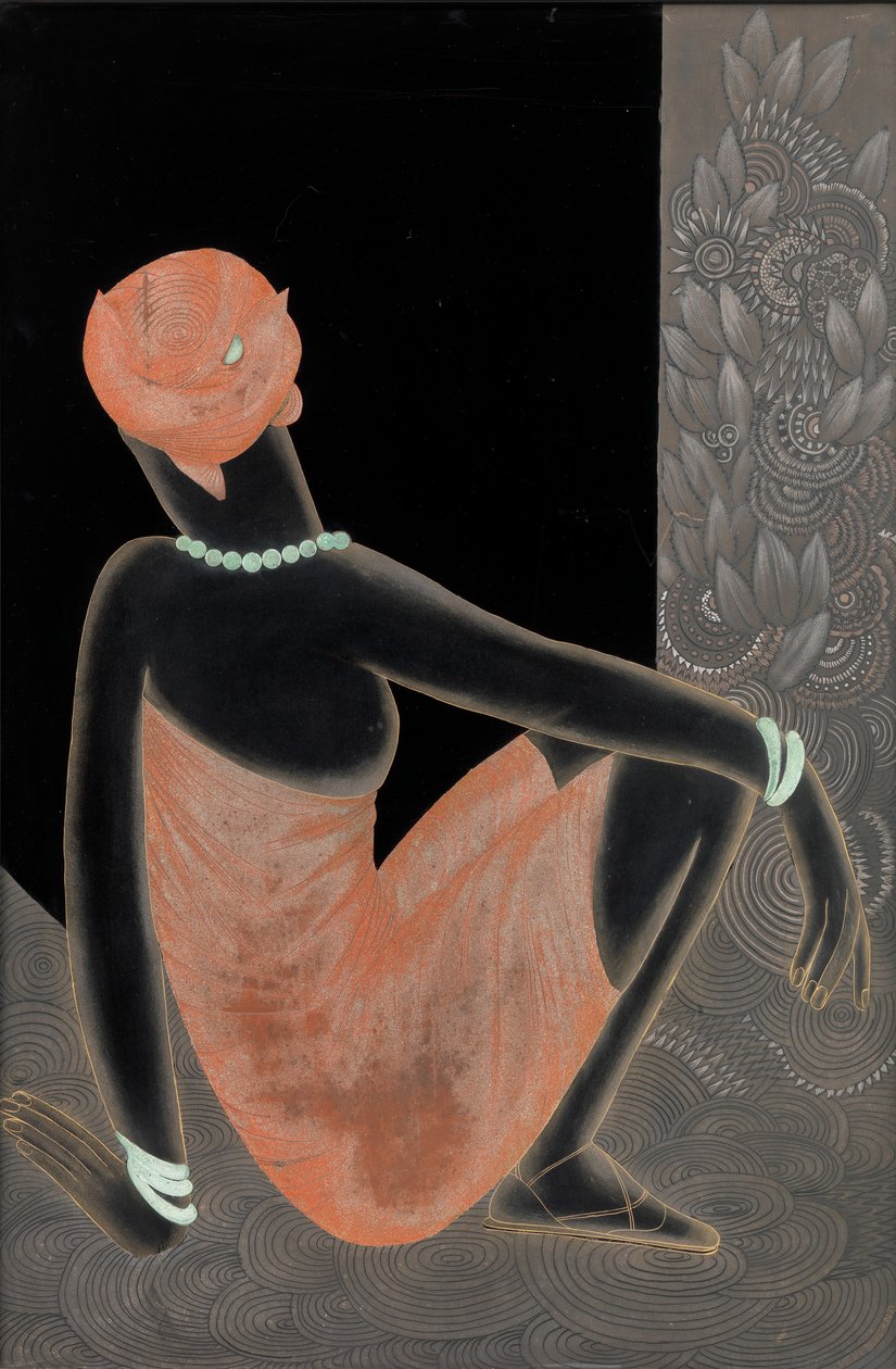 アフリカの女性、1928-30（漆塗りの木材、酸化銅） 作： ジャン・デュナン