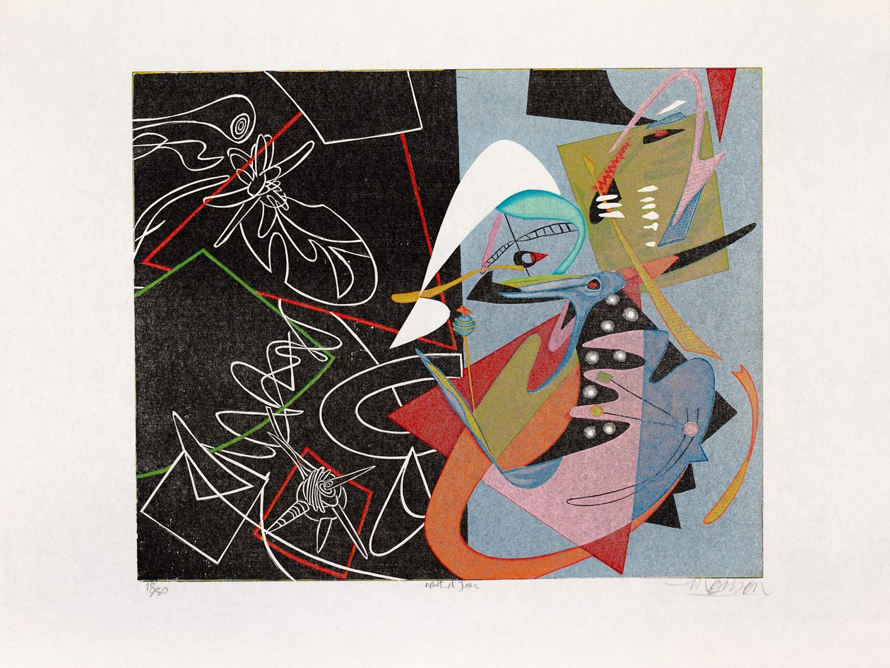 夜と昼、2016年（木版画） 作： ジム・モンソン