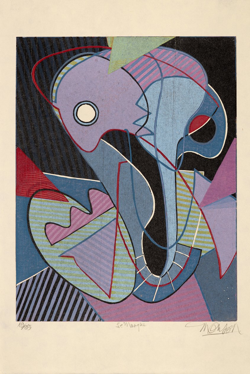 マスク、2019年（木版画） 作： ジム・モンソン