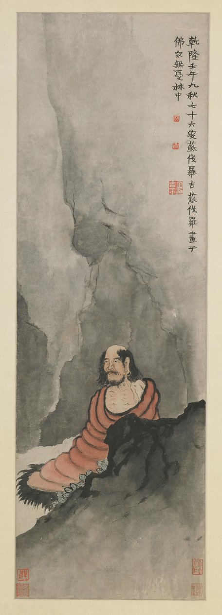 菩提達磨瞑想、清朝、1762年（紙にインクと色） 作： ジンノン