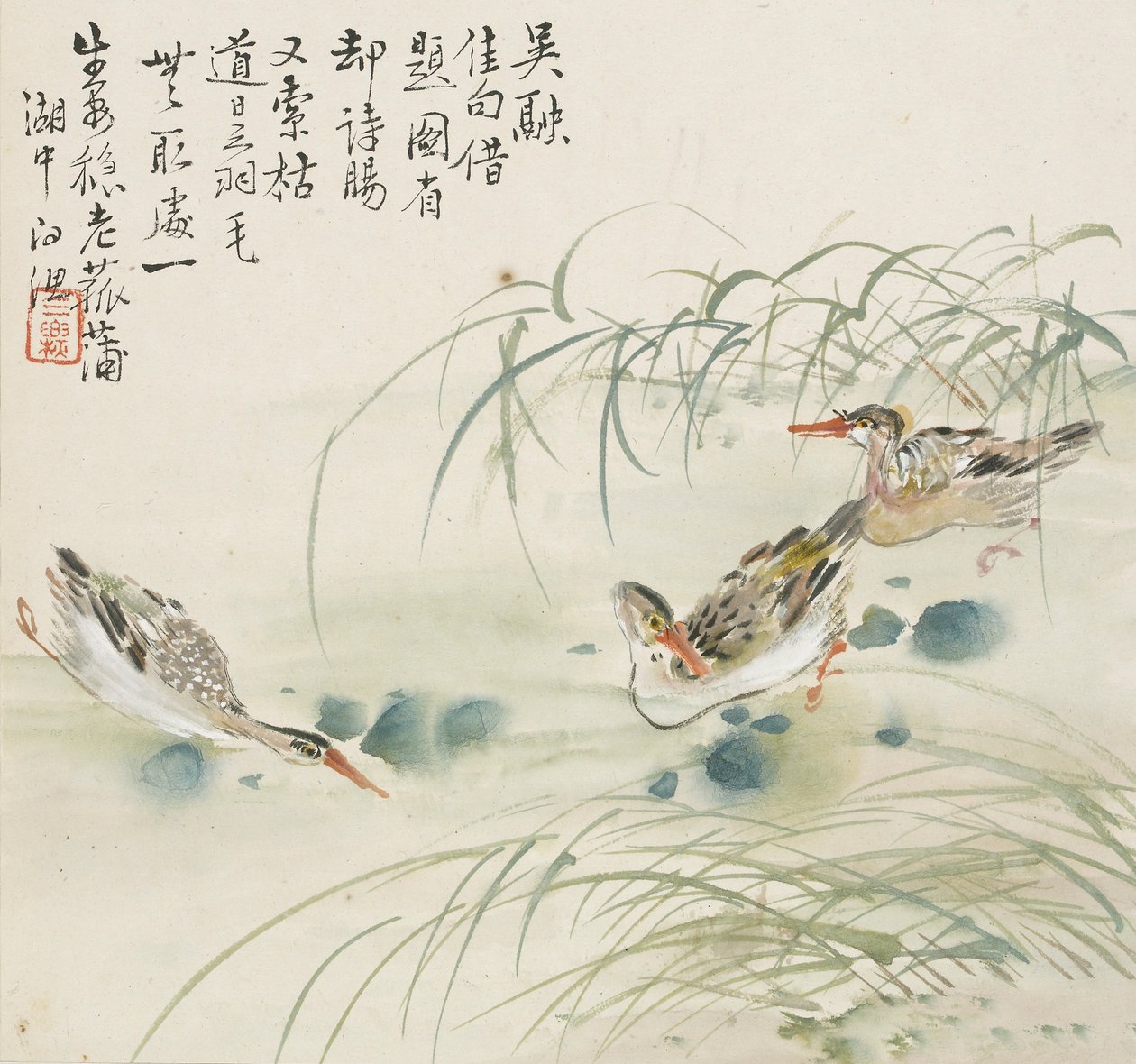 プールで泳ぐ3羽のアヒル 1857年 作： ジンユアン
