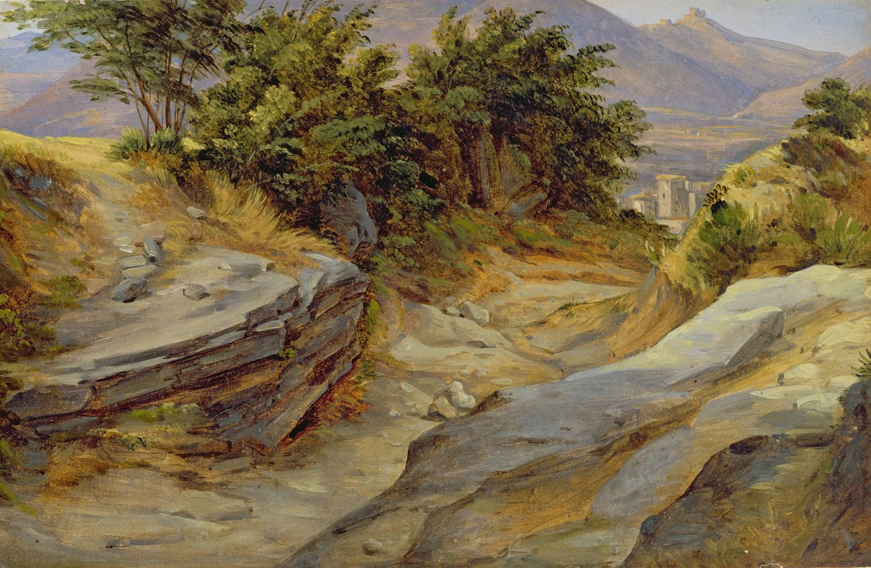 イタリアの山の風景、1824年頃（紙にトイレ） 作： ヨアヒム・フェイバー