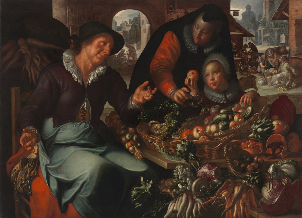 果物と野菜の売り手、c。 1618年 作： ヨアヒム・ウテヴァールまたはウテヴァール