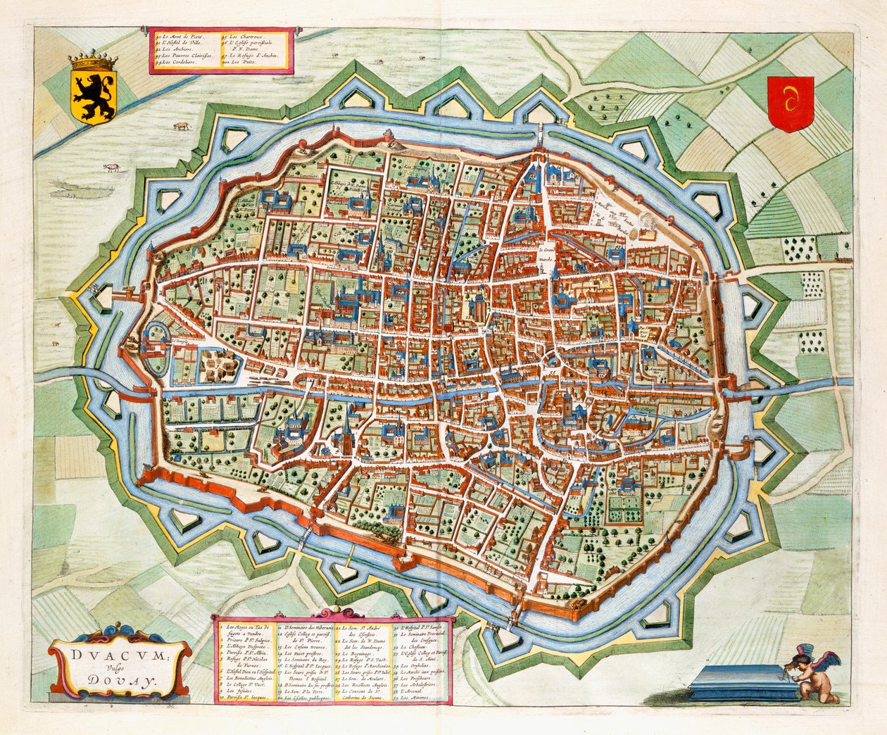 ドゥエー、1649年（手描きの彫刻） 作： Joan Blaeu