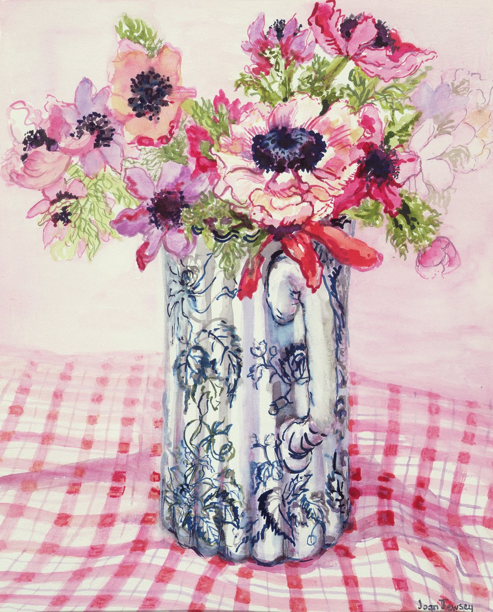 ビクトリア朝の花の水差しのアネモネ 作： Joan Thewsey