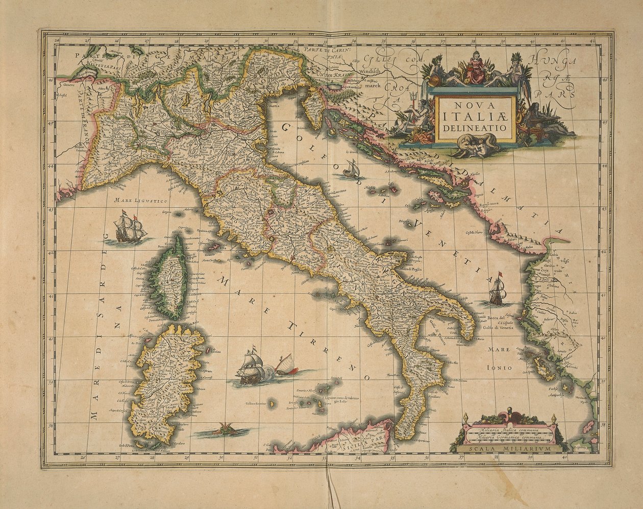 ジョアン・ブラウによるイタリアの地図 作： Joan Blaeu