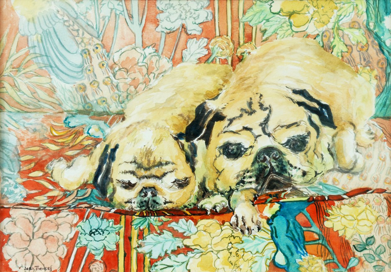 中国のプリントソファのパグ、2000、 作： Joan Thewsey