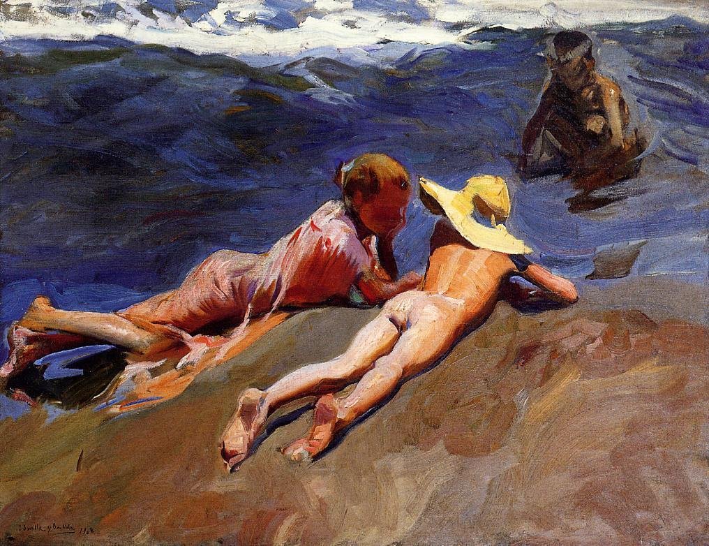 砂の上、バレンシアビーチン 作： JoaquínSorolla