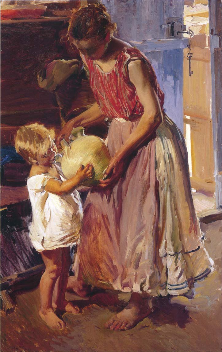 飲酒ジャグネスパニョール：El botijon 作： JoaquínSorolla