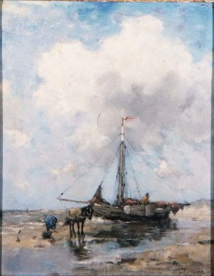浜辺の漁船（ボード） 作： Johan Scherrewitz