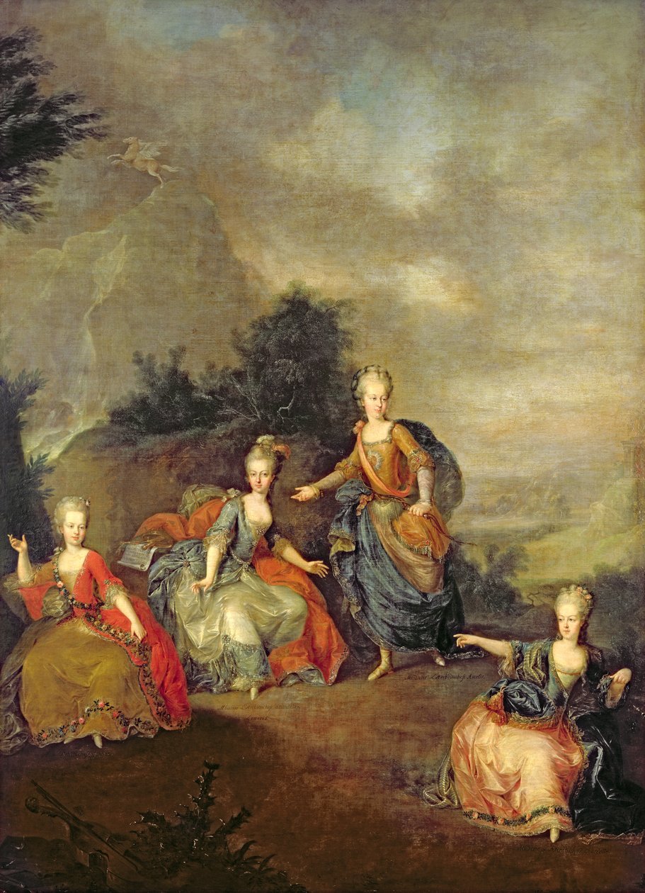 1765年1月24日、シェーンブルン宮殿でのグルックのオペラ「Il Parnaso Confuso」のパフォーマンス 作： ヨハン・ゲオルク・ワイケルト