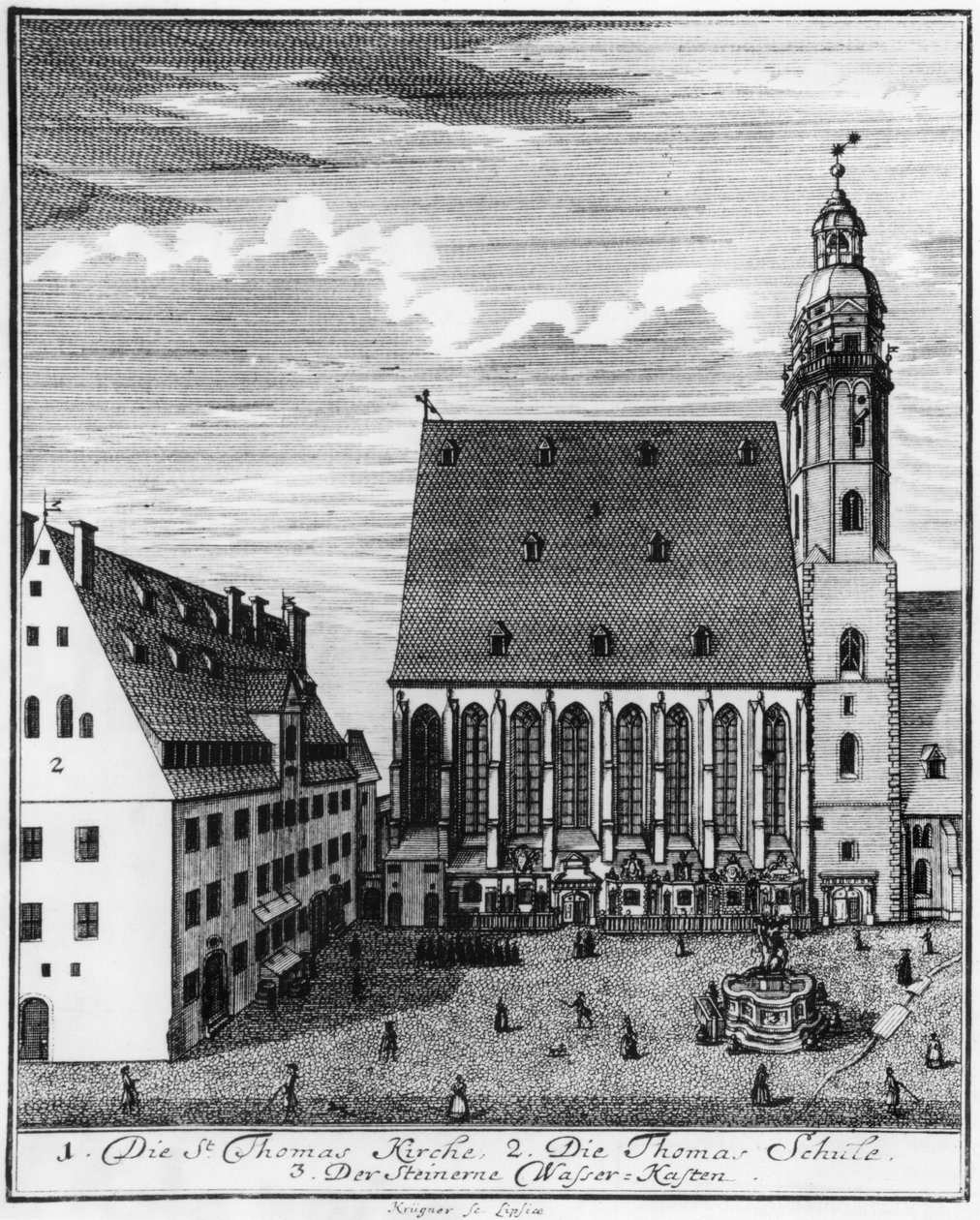 ライプチヒの聖トーマス教会と学校、1723年 作： ヨハン・ゴットフリード・クルーガー