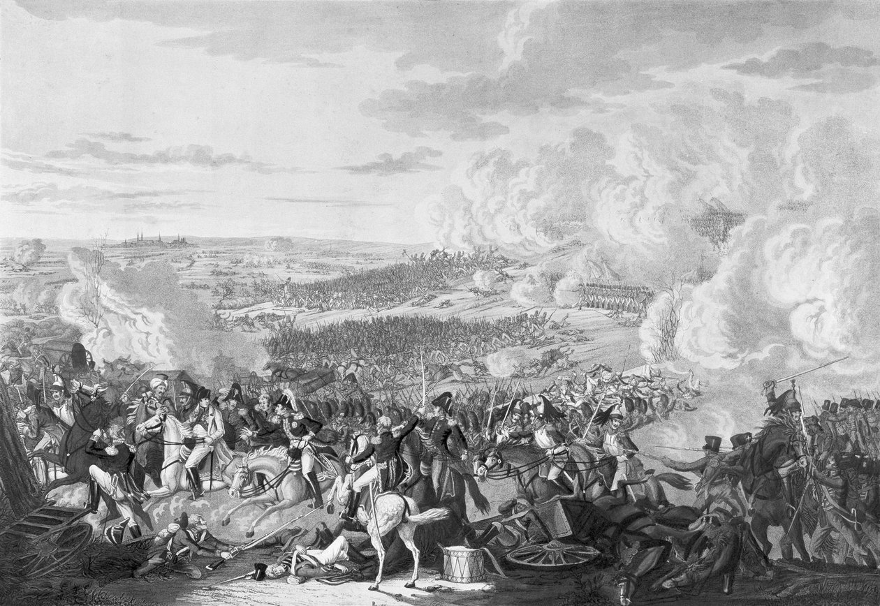 ウォータールーの戦いでのナポレオンの飛行、1815年6月18日、1816年（アクアチント） 作： ヨハン・モーリッツ・ルゲンダス