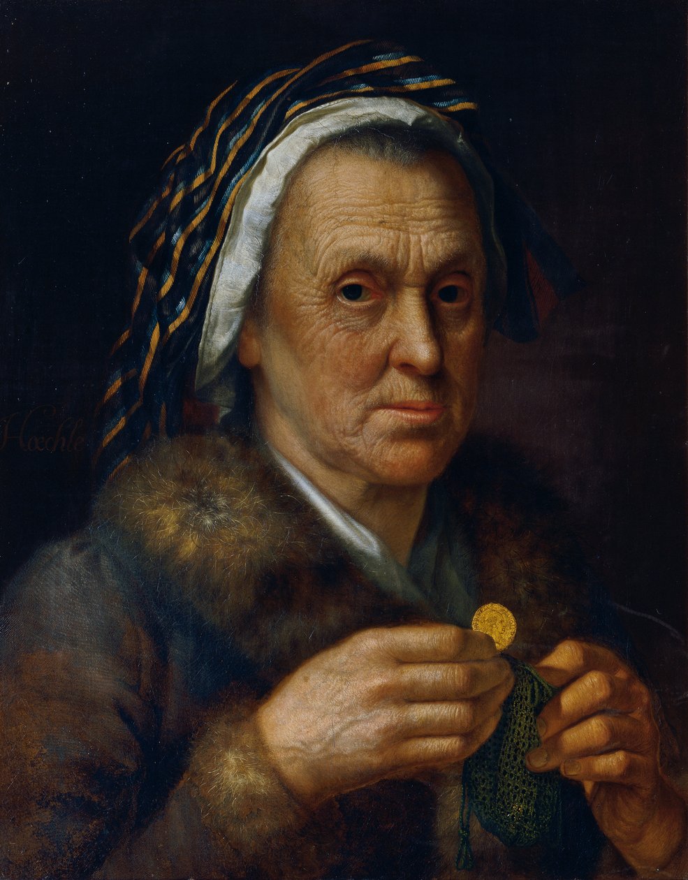 ドゥカットを持った老婆 作： Johann Baptist Hoechle