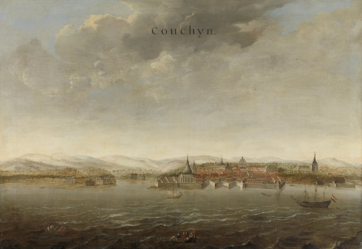 インドのマラバル海岸のコーチンの眺め、1662年頃 作： ヨハネス・ビンケボン