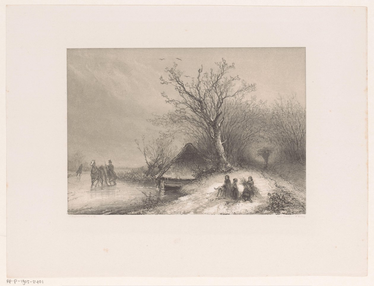 氷の上の馬そりのある冬景色 作： Johannes Franciscus Hoppenbrouwers