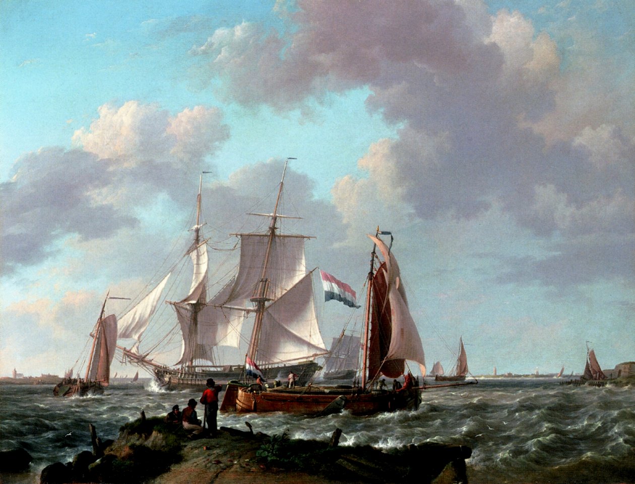 1831年の海岸近くの船 作： ヨハネス・ヘルマン・バレンド・コッコエク