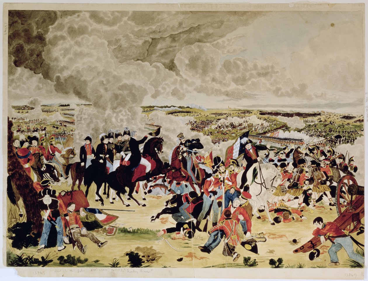 1815年6月18日、ウォータールーの戦い、1888年7月21日、サンデータイムズから（紙にWC） 作： ジョン・アルキンソン