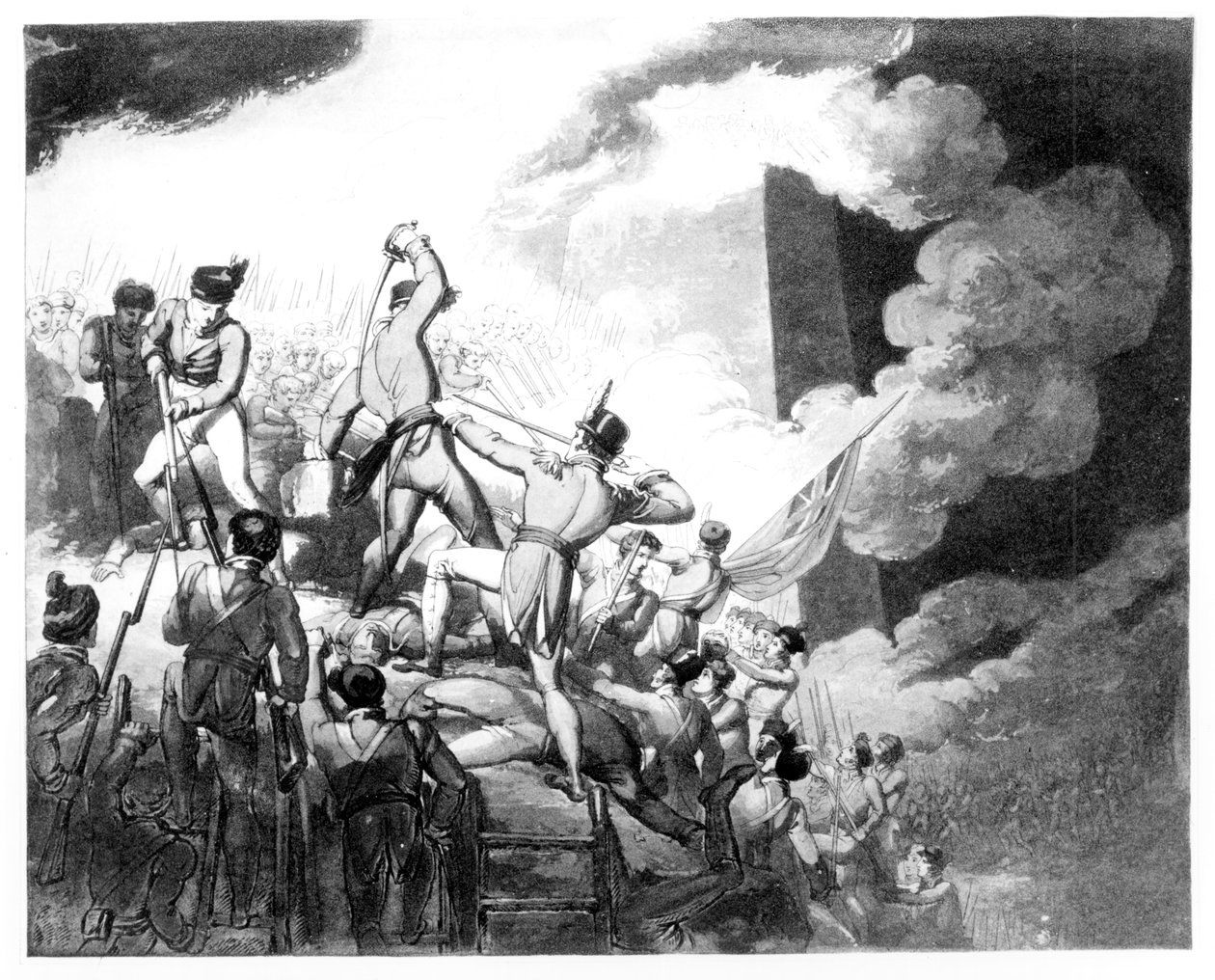 バダホスの嵐、1812年4月6日 作： ジョン・オーガスタス・アトキンソン