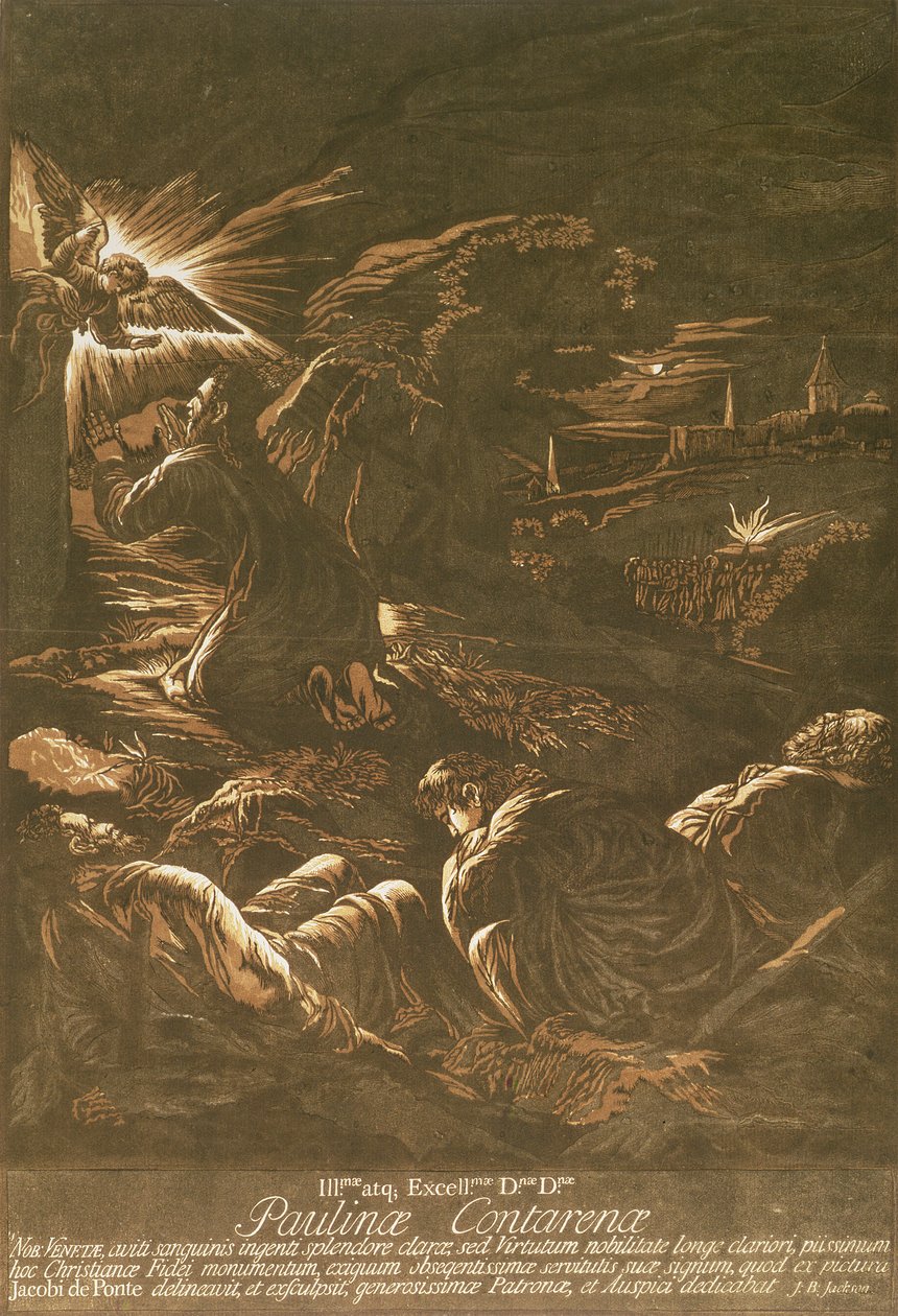 聖杯の祈り、1743年頃（色の木版画） 作： ジョン・バプティスト・ジャクソン
