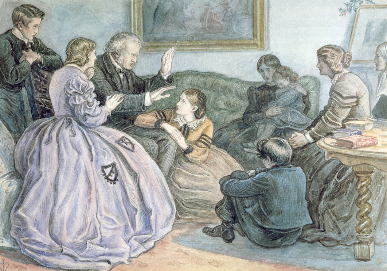 クリスマスの物語-冬の物語、1862（紙に鉛筆でトイレ） 作： ジョン・エバレット・ミレー