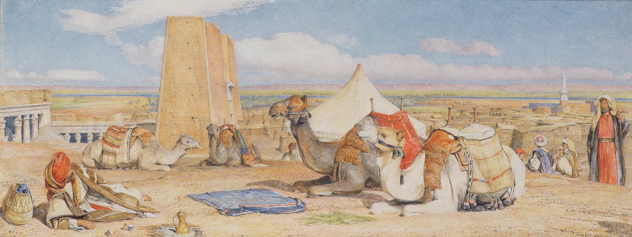 キャラバン-Edfouでのアラブの野営地、1861年頃（鉛筆で白くハイライト表示） 作： ジョン・フレデリック・ルイス