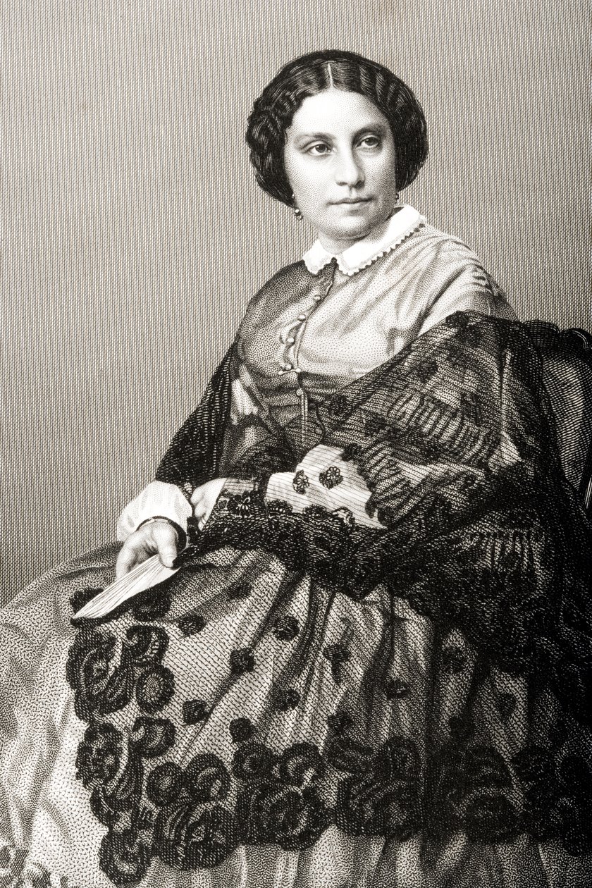 マダムキャロラインマリーフェリックスミオランカルバーリョ（c.1827-95）は、DJパウンドが「著名な人物の応接室、第2巻」の写真から彫刻したもので、1860年にロンドンで出版されました。 作： ジョン・ジャベス・エドウィン・ペイズリー・メイオール