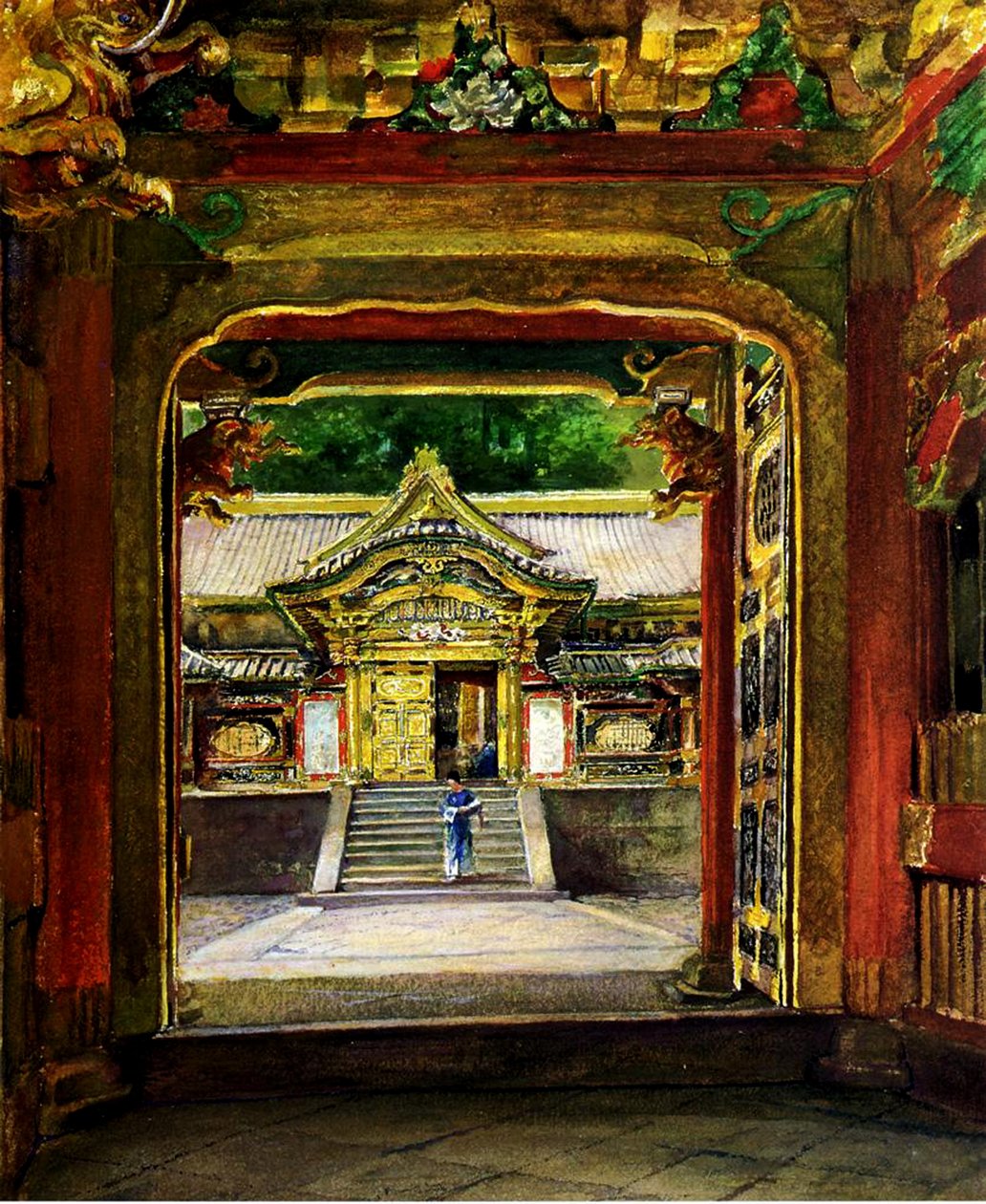 第3門、日本、日光、家光寺、1886年頃（紙とガッシュ紙） 作： ジョン・ラ・ファージュまたはラファージュ