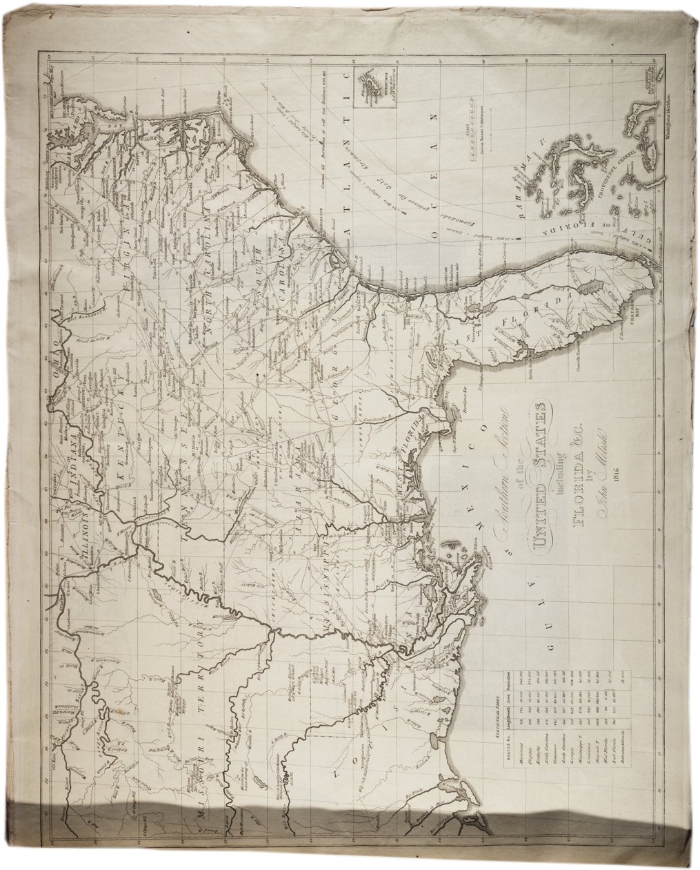 1816年のアメリカ合衆国の地図 作： ジョン・メリッシュ