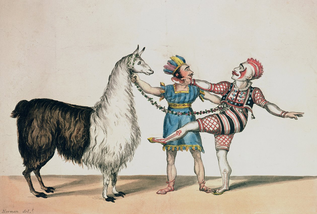 グリマルディとアルパカ、人気の赤い小人のパントマイム、パブ。 1813年ロンドン 作： ジョン・ノーマン