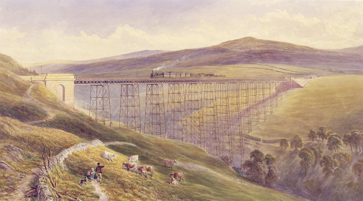 ベラ高架橋、1869年（紙とペンとインクの付いたトイレとガッシュ） 作： ジョン・オズボーン・ブラウン
