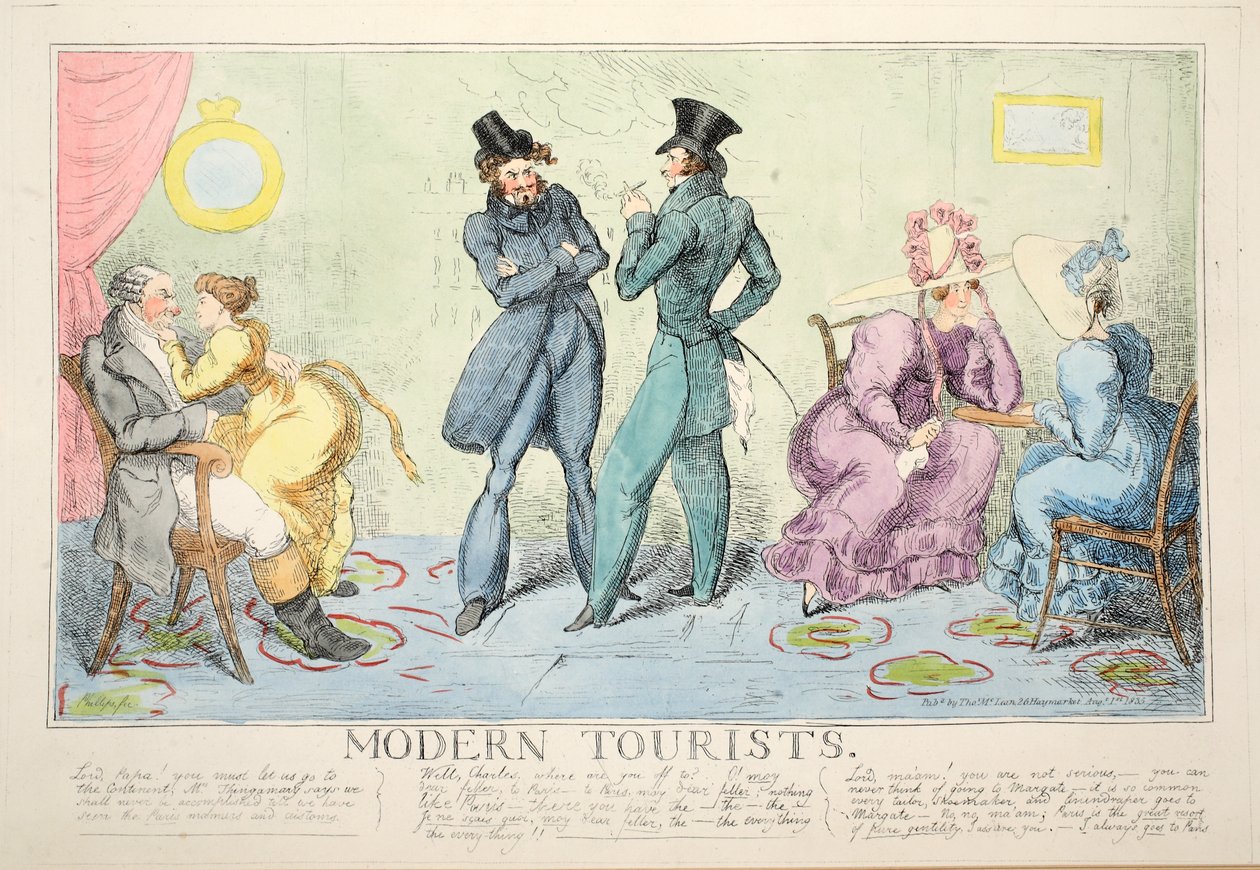 現代の観光客、パブ。 1835年（手描きの彫刻） 作： ジョン・フィリップス