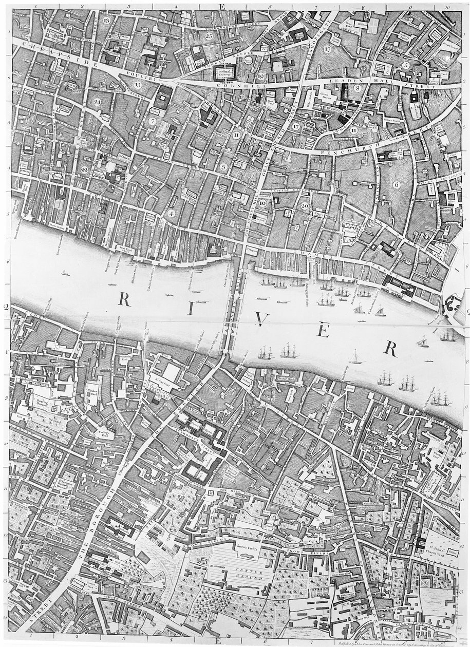 オールドロンドンブリッジの地図、ロンドン、1746 作： ジョン・ロック