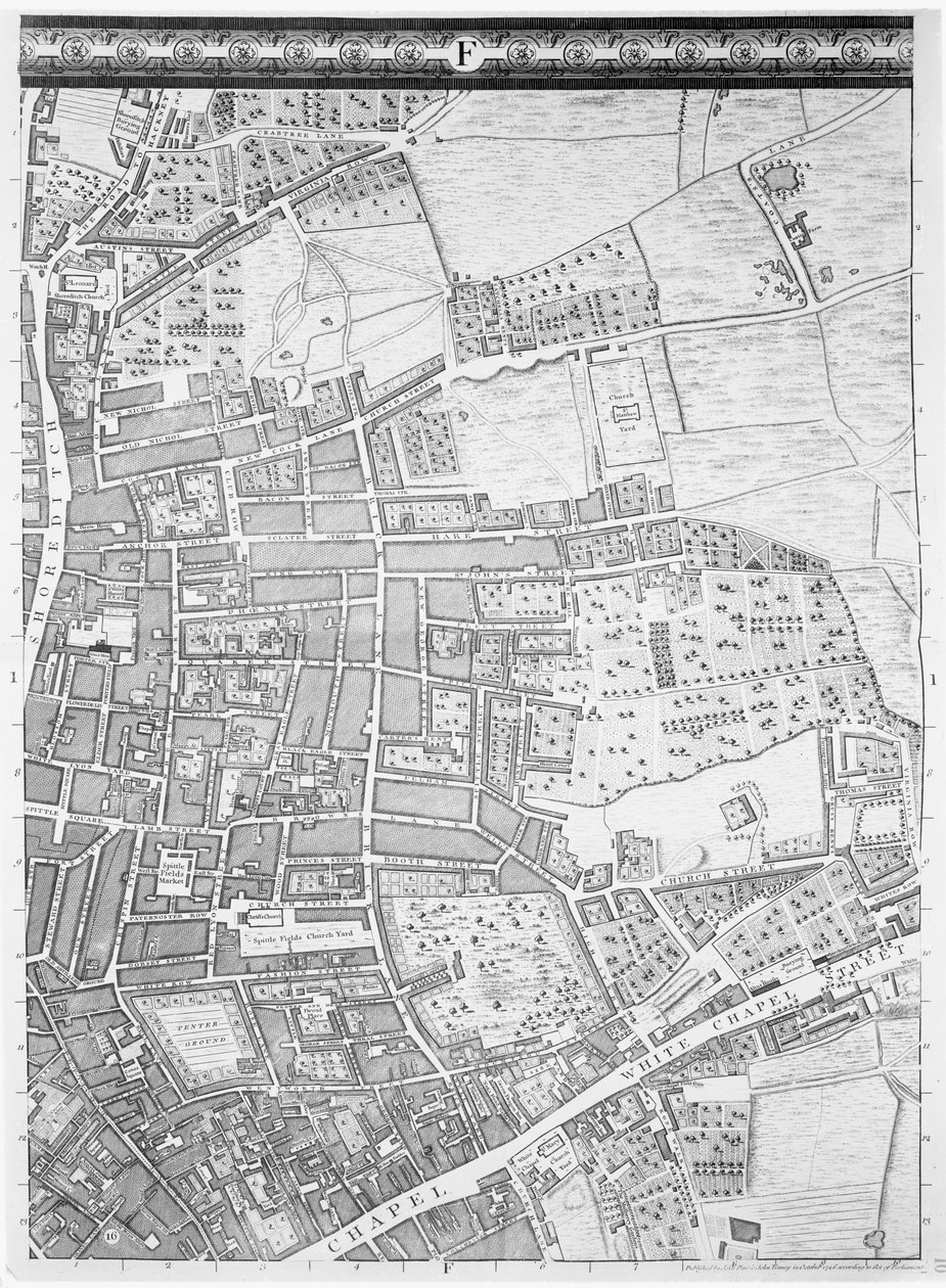 ショーディッチとホワイトチャペルの地図、ロンドン、1746 作： ジョン・ロック