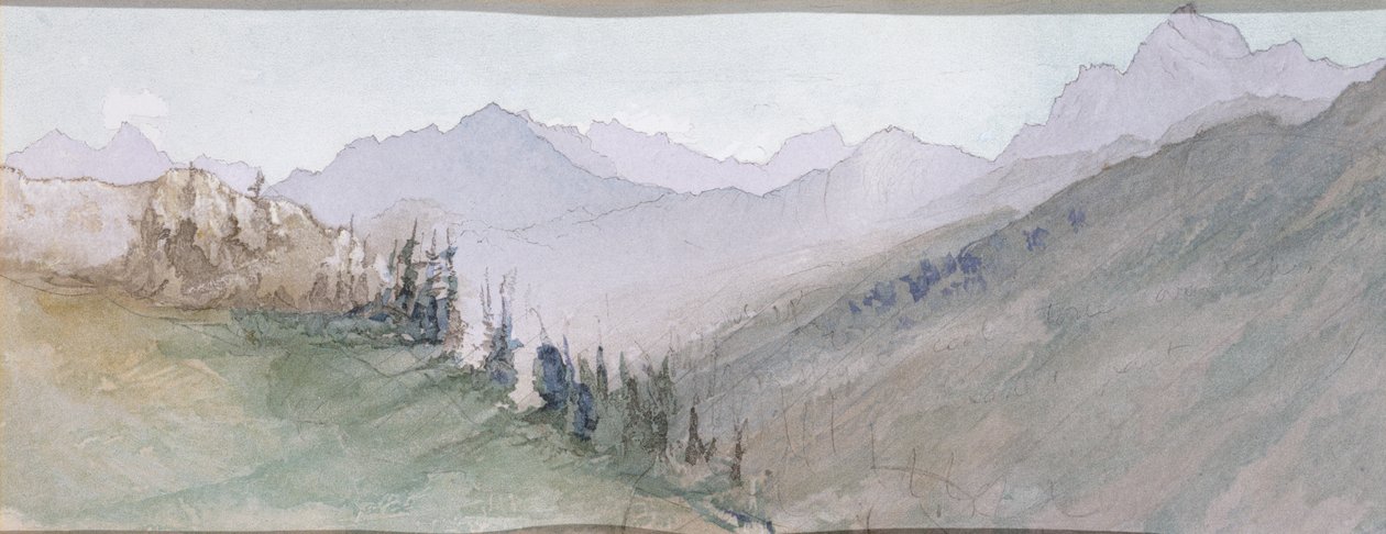 ブレゾンから見たサボイの山（chromolitho und wc） 作： ジョン・ラスキン